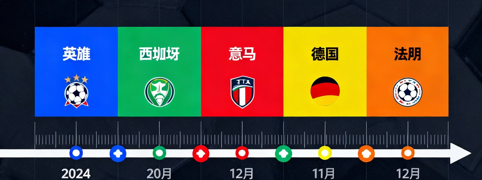 2024赛季全球足球赛事赛程日历总览图，以时间轴形式展示各联赛关键赛程节点，不同颜色标记不同联赛，一目了然。